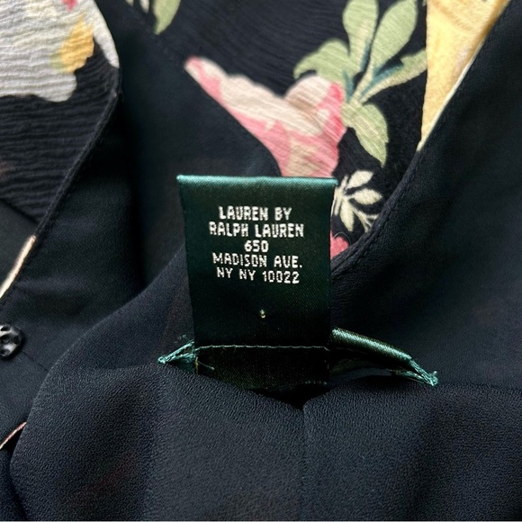 Ralph Lauren Vintage Y2K 90s Silk Slip Dress Black Dark Floral Asymmetrical 10 - Picture 10 of 11